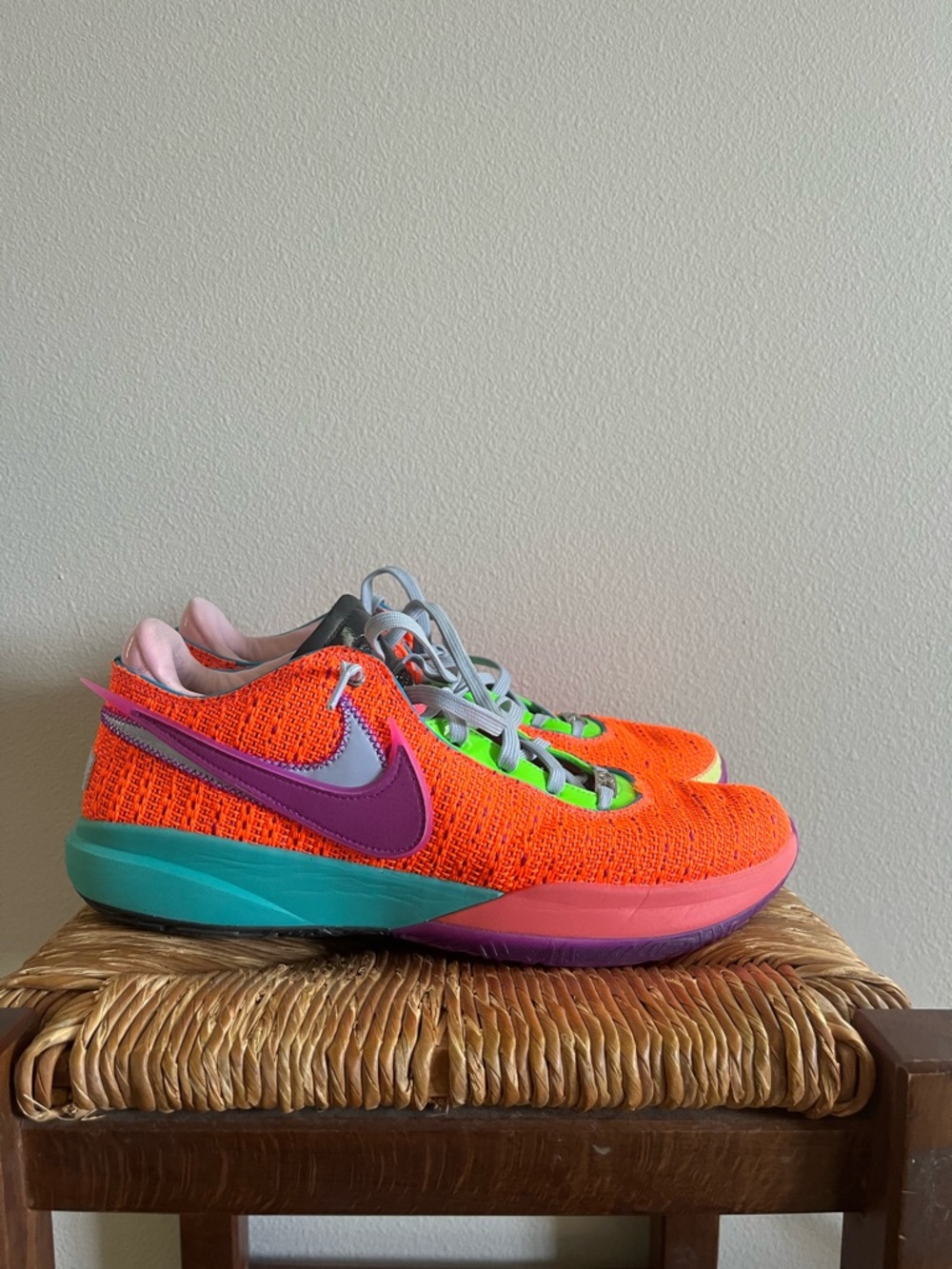 Nike Bright Orange Knit Athletic Sneakers with Purple Swoosh